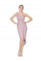 High Low One Shoulder Ruffles V-Neck Chiffon Wrap Prom Dress UK Clearance