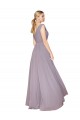 Draped Floor Length High Neck V-Back Chiffon Prom Dress with Shirred Bodice UK Clearance