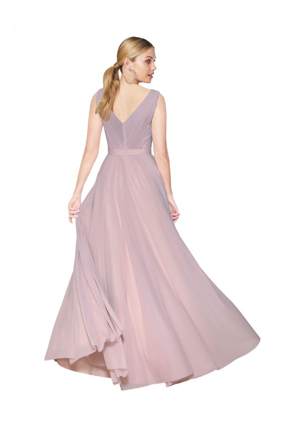 Draped V-Neck Long Chiffon Prom Dress with Shirred Bodice UK Clearance