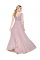 Draped V-Neck Long Chiffon Prom Dress with Shirred Bodice UK Clearance