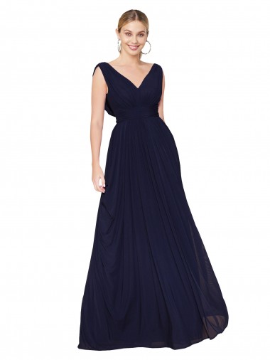 Draped Long V-Neck Floor Length Chiffon Prom Dress UK Clearance