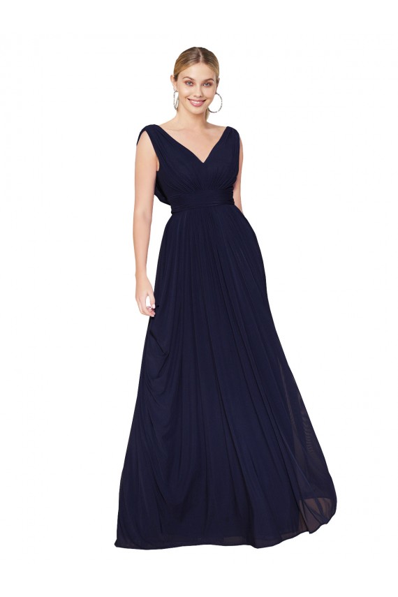 Draped Long V-Neck Floor Length Chiffon Prom Dress UK Clearance