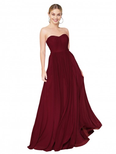 Draped Strapless Long A-Line Chiffon Prom Dress UK Clearance