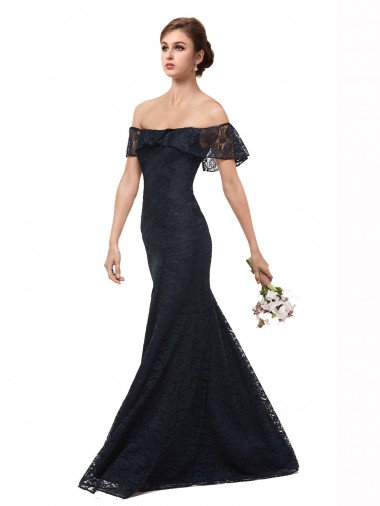 Off the Shoulder Long Lace Prom Dress with Flutter Sleeves UK Clearance