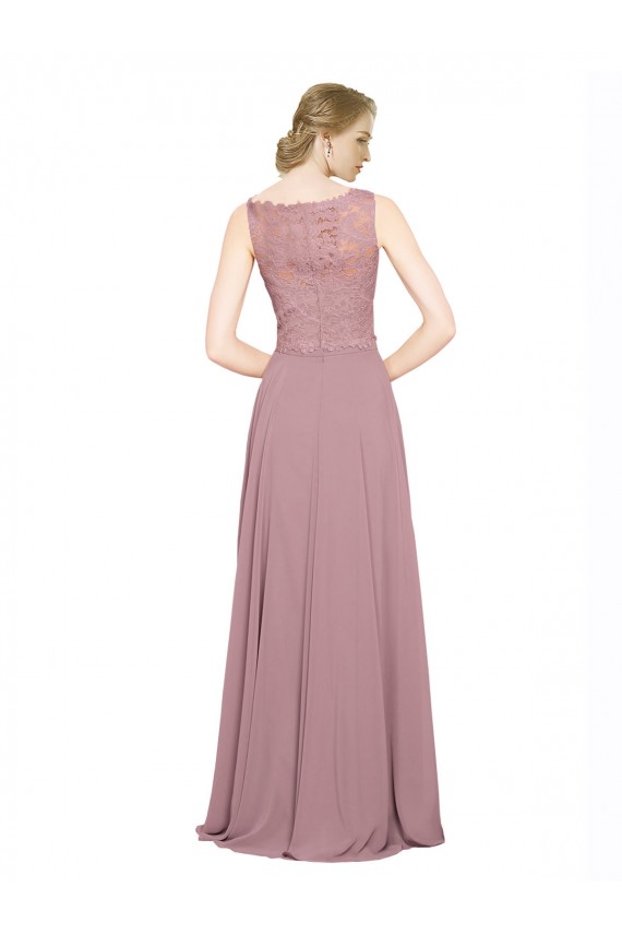 Long A-Line Chiffon Prom Dress with Sleeveless Lace Crop Top UK Clearance