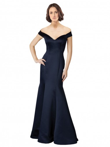 Fit and Flare Satin Prom Dress with Off the Shoulder Neckline UK Clearance