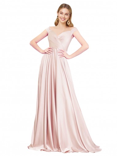 A-Line Off the Shoulder Sweetheart Satin Prom Dress UK Clearance