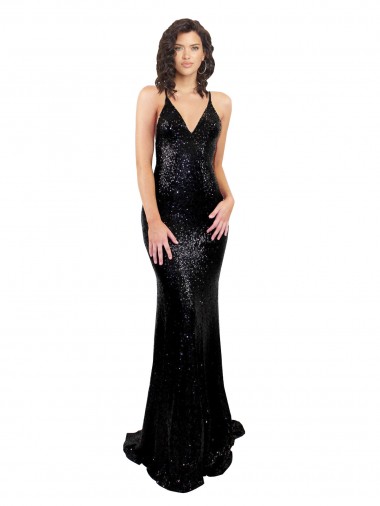 Sleek Fishtail Shaped Open Back Sequin Prom Dress UK Clearance