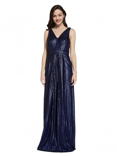 Long V-Neck Sparking Sequin Prom Dress with Low V-Back UK Clearance