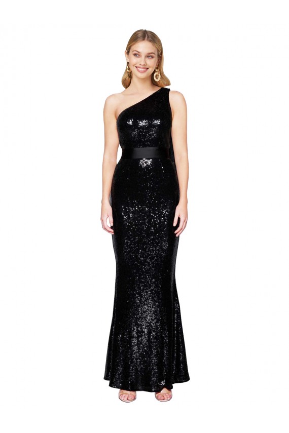 Draped One Shoulder Long Full Length Sequin Prom Dress UK Clearance