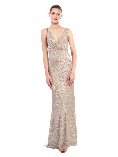 Faux Surplice V-Neck Slim Sparkling Sequin Prom Dress UK Clearance