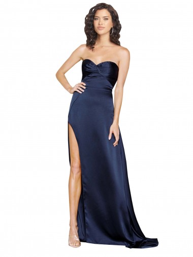 Knotted Sweetheart Silky Satin Prom Dress with High Side Split UK Clearance