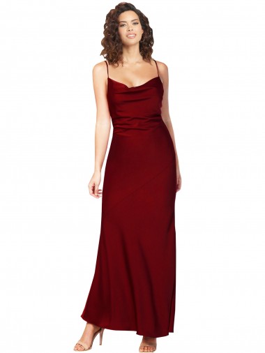 Cowl Neck Low Back Silky Satin Prom Dress with Thin Back Straps UK Clearance