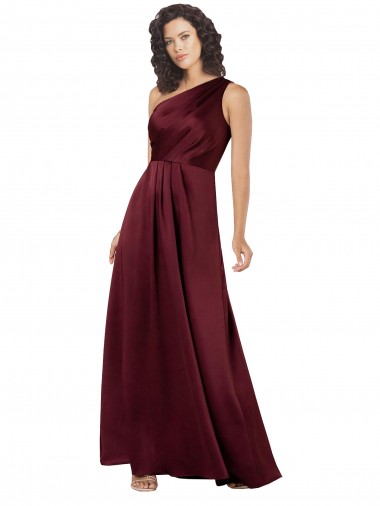 One Shoulder Silky Satin Prom Dress with Subtle Pleats UK Clearance