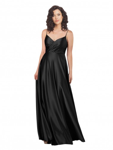 Full Length V-Neckline Silky Satin Prom Dress with Full Skirt UK Clearance