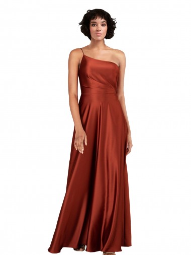 Sophisticated One Shoulder Silky Satin Prom Dress with Full Skirt UK Clearance