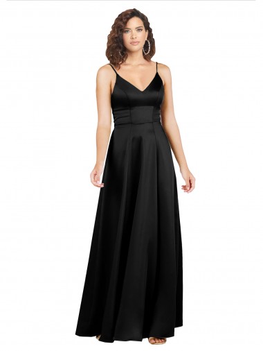 Silky Satin Floor-Length Long Prom Dress with V-Neckline UK Clearance