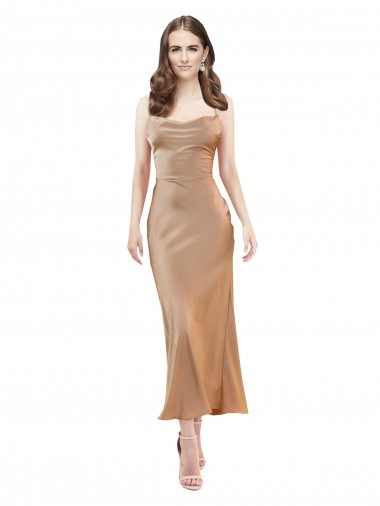 Cowl Neck Silky Satin Midi Length Cocktail Prom Dress / Homecoming Dress Low Back UK Clearance