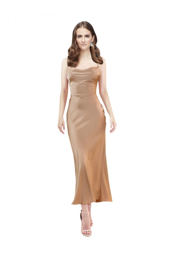 Cowl Neck Silky Satin Midi Length Cocktail Prom Dress / Homecoming Dress Low Back UK Clearance