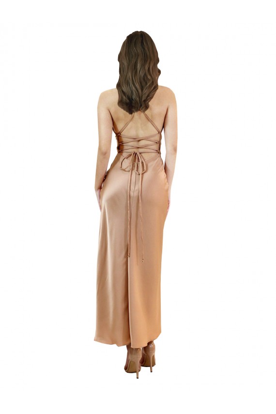 Cowl Neck Silky Satin Midi Length Cocktail Prom Dress / Homecoming Dress Low Back UK Clearance