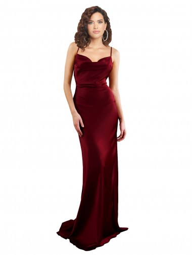 Cowl Neck Long Criss Cross Open Back Silky Satin Prom Dress UK Clearance