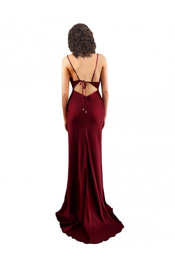 Cowl Neck Long Criss Cross Open Back Silky Satin Prom Dress UK Clearance