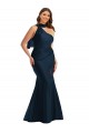 Scarf Neck One Shoulder Silky Satin Mermaid Prom Dress with Front Slit UK Clearance