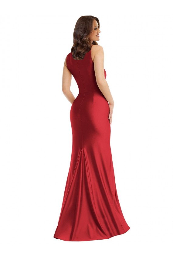 Square Neck Silky Satin Mermaid Prom Dress with Side Slit UK Clearance