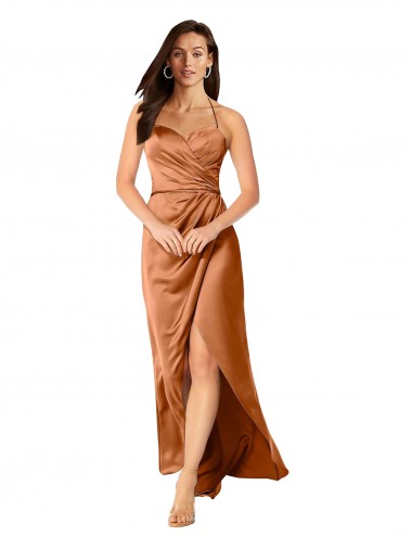 Faux-Wrap Skirt Silky Satin Prom Dress UK Clearance