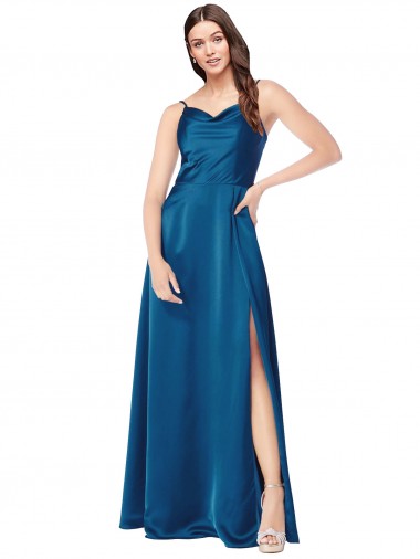 Cowl Neck Salky Satin Prom Dress UK Clearance