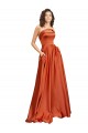 Strapless Sweep Train Silky Satin Prom Dress with Pleats UK Clearance