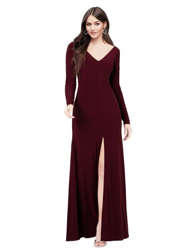 Long Sleeves Spandex Prom Dress with Front Slit UK Clearance