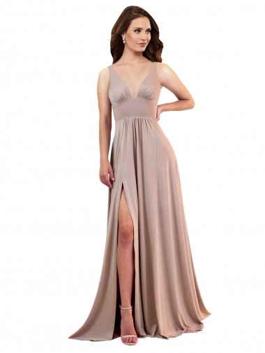 Long A-Line Plunge V-Neckline Spandex Prom Dress with Slit UK Clearance