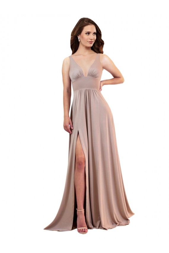 Long A-Line Plunge V-Neckline Spandex Prom Dress with Slit UK Clearance