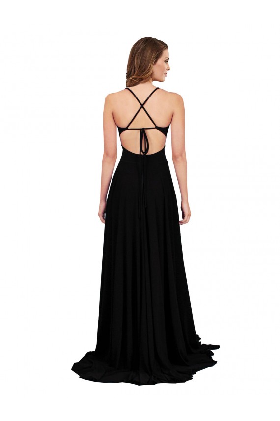 High Slit Open Back Long Spandex Prom Dress with Lined Crossover Bust UK Clearance