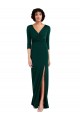 Floor Length 3/4 Sleeves V-Back Draped Wrap Maxi Spandex Prom Dress UK Clearance