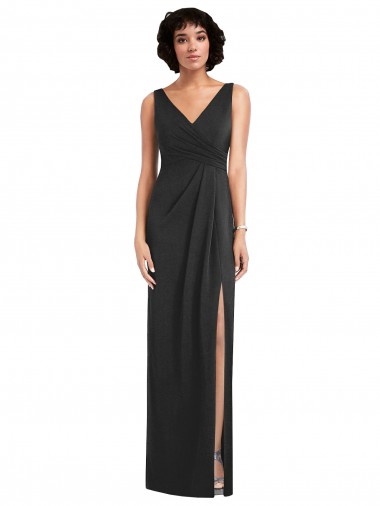 Draped Wrap Maxi Spandex Prom Dress with Front Slit UK Clearance