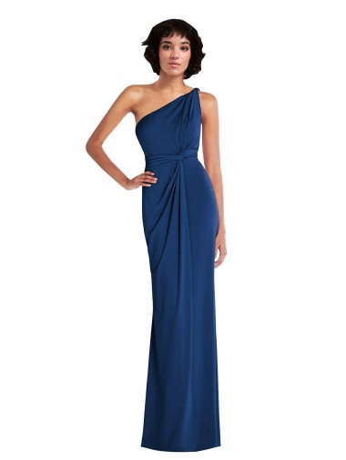 Grecian Inspired One Shoulder Twist Draped Maxi Spandex Prom Dress UK Clearance