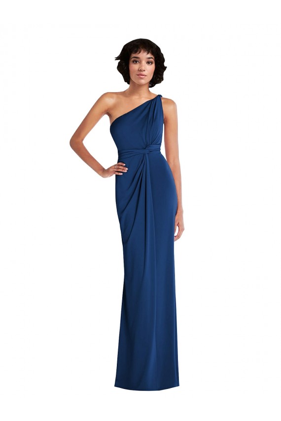 Grecian Inspired One Shoulder Twist Draped Maxi Spandex Prom Dress UK Clearance