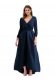 Long Sleeves Wrapped Spandex Prom Dress with High Low Full Skirt and Pockets UK Clearance