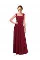 Square Neck Subtle Cap Sleeeves Crepe Prom Dress UK Clearance