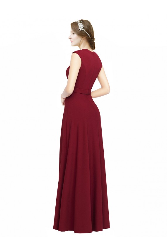 Square Neck Subtle Cap Sleeeves Crepe Prom Dress UK Clearance