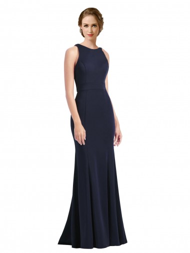 High Neck Sheath Long Crepe Prom Dress UK Clearance