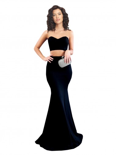 Two Piece High Neck Crepe Prom Dress UK Clearance