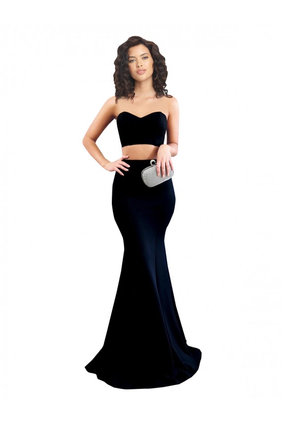 Two Piece High Neck Crepe Prom Dress UK Clearance