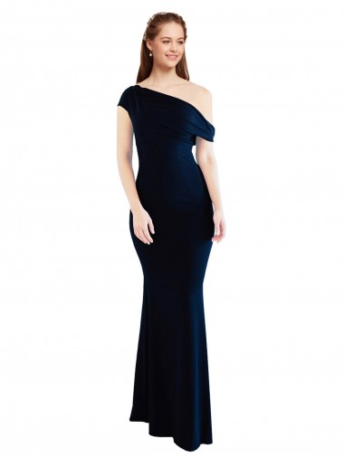 Draped Off the Shoulder Fitted Crepe Prom Dress UK Clearance