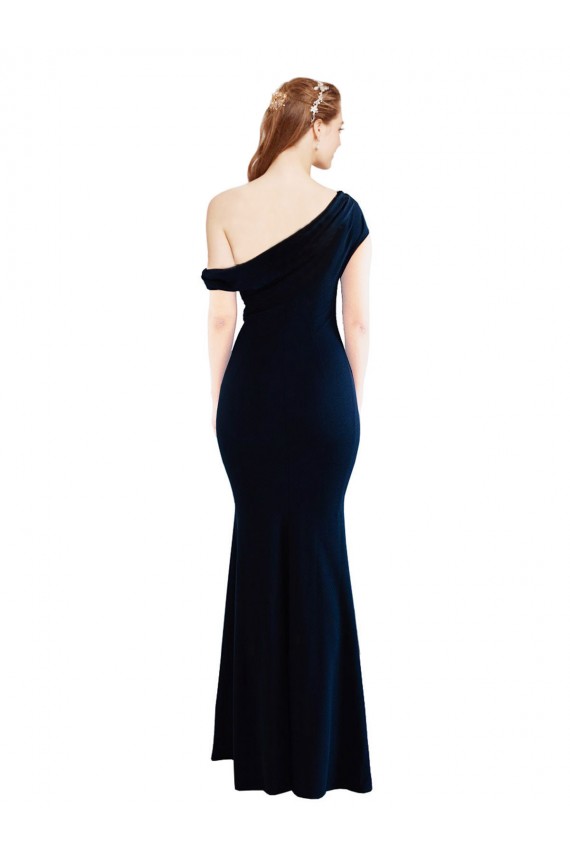 Draped Off the Shoulder Fitted Crepe Prom Dress UK Clearance