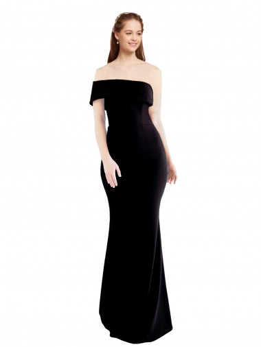 Asymmetrical Draped Off the Shoulder Banded Crepe Prom Dress UK Clearance