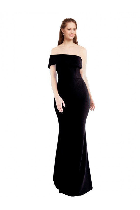 Asymmetrical Draped Off the Shoulder Banded Crepe Prom Dress UK Clearance