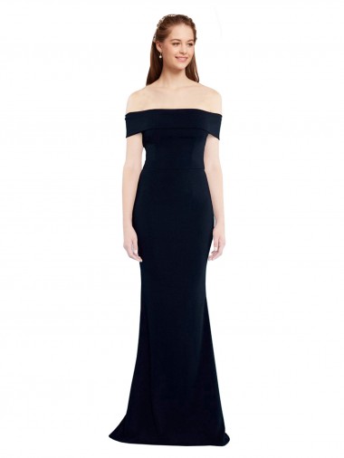 Off the Shoulder Fitted Crepe Prom Dress with Back Cut Out UK Clearance